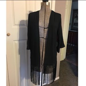 Black Fringe Kimono/Cover Up